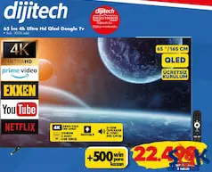 DİJİTECH 65 İNÇ 4K ULTRA HD QLED GOOGLE TV AKILLI TELEVİZYON fiyat ve kampanya bilgisi